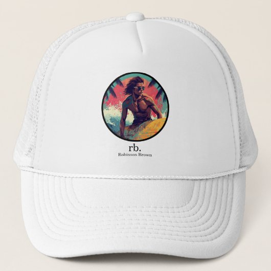 Moderne Zomer Surfen Vibes Surfer Aangepaste Naam Trucker Pet (Voorkant)
