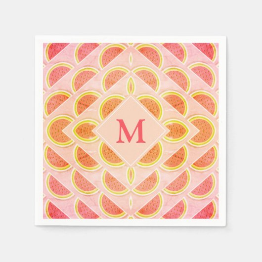 Moderne zomer WATERMELON roze MONOGRAM-papier Servet (Voorkant)