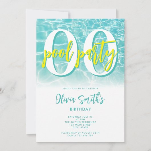 Moderne zomer zwembad partij elke leeftijd verjaar kaart (Voorkant)