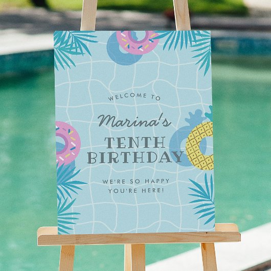 Moderne zomer zwembadfeest verjaardag  poster