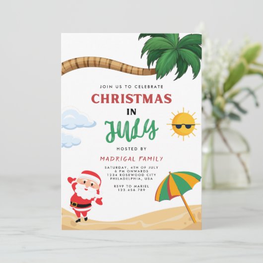 Moderne zomerkerst in uitnodiging van juli (Staand voorkant)
