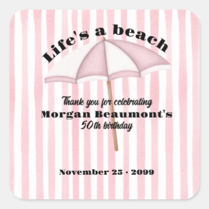Moderne zomerse strandfeestreepen 50ste verjaardag vierkante sticker