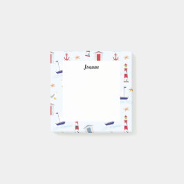 Moderne zomerstrandpatroonboten, monogrammen post-it® notes