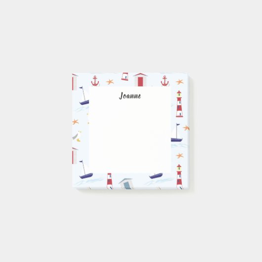 Moderne zomerstrandpatroonboten, monogrammen post-it® notes (Voorkant)