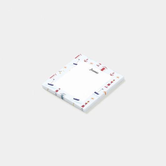 Moderne zomerstrandpatroonboten, monogrammen post-it® notes (Schuin)