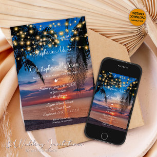 Moderne Zomerzonsondergang Tropische Strand Weddin Kaart