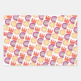 Moderne zon en regenbogen 1e verjaardag inpakpapier vel