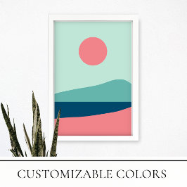 Moderne zon en Zee Landschap Minimalistisch Poster