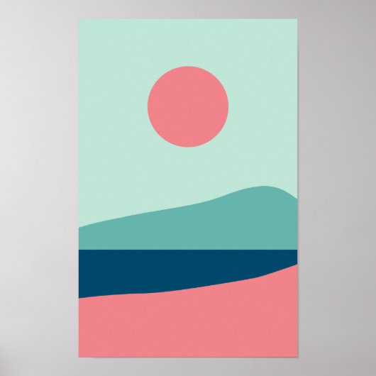 Moderne zon en Zee Landschap Minimalistisch Poster (Voorkant)