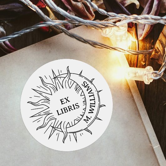 Moderne zon & maan persoonlijke bibliotheek boek p ronde sticker
