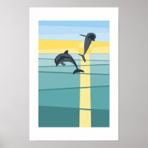 Moderne Zon Zee Dolfijn in Turquoise Geel Kunst