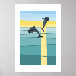 Moderne Zon Zee Dolfijn in Turquoise Geel Kunst Poster