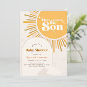 Moderne Zonne Retro Boho Baby Shower Kaart (Staand voorkant)