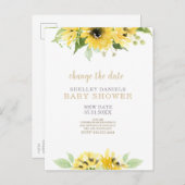 Moderne zonnebloem Baby shower Verander de datum Aankondigingskaart (Voorkant / Achterkant)