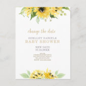 Moderne zonnebloem Baby shower Verander de datum Aankondigingskaart (Voorkant)