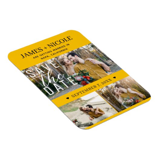 Moderne Zonnebloem Bewaar de Datum Bruiloft 3 Foto Magneet (Rechterzijde)