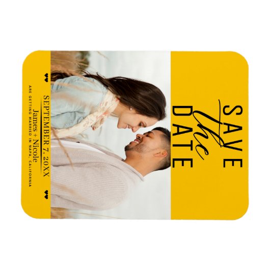 Moderne Zonnebloem Bewaar de Datum Bruiloft Foto Magneet (Horizontaal)