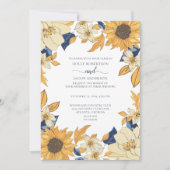 Moderne Zonnebloem Blauwe Gele Floral Weddenschap Kaart (Voorkant)