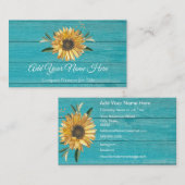 Moderne Zonnebloem Blauwgroen Blauw Hout Visitekaartje (Voorkant / Achterkant)