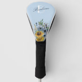 Moderne Zonnebloem Bloemen Aangepaste Monogram Naa Golfheadcover (Voorkant)