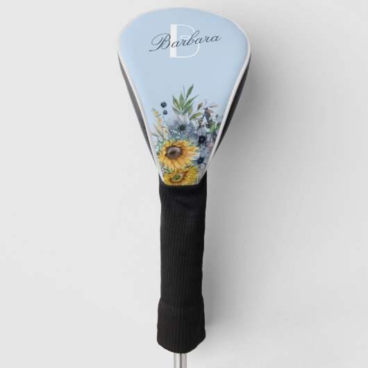 Moderne Zonnebloem Bloemen Aangepaste Monogram Naa Golfheadcover (Voorkant)