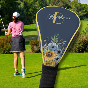 Moderne Zonnebloem Bloemen Aangepaste Monogram Naa Golfheadcover