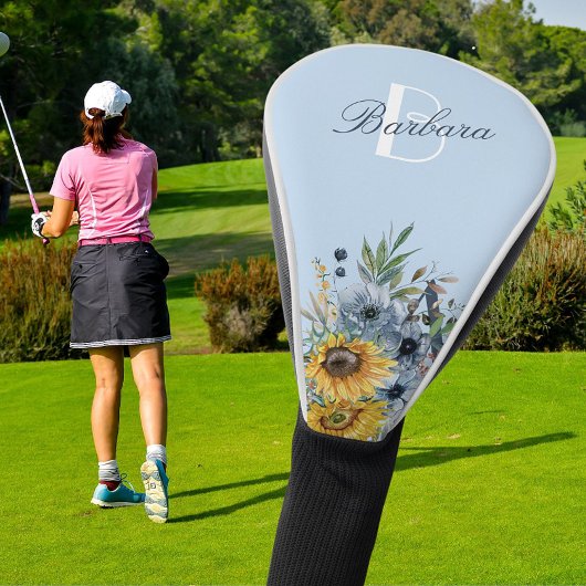 Moderne Zonnebloem Bloemen Aangepaste Monogram Naa Golfheadcover