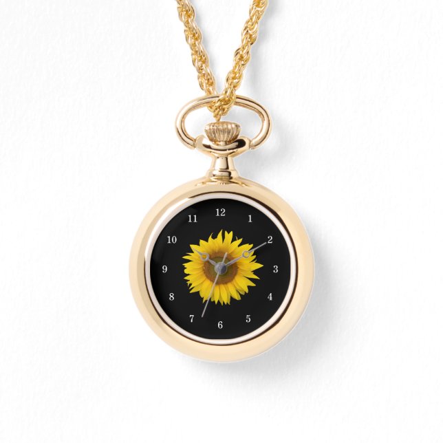 Moderne Zonnebloem Bloemen Botanisch Zwart Wit Horloge (Voorkant)