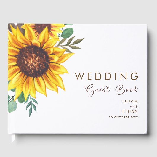 Moderne Zonnebloem Bloemen Botanische Bruiloft Gastenboek (Voorkant)