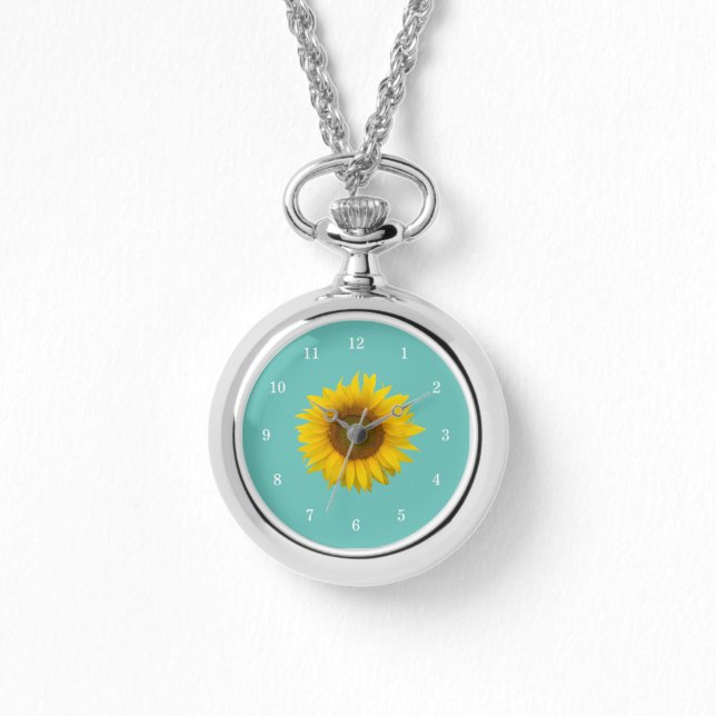 Moderne Zonnebloem Bloemen Botanische Trendy Blauw Horloge (Voorkant)