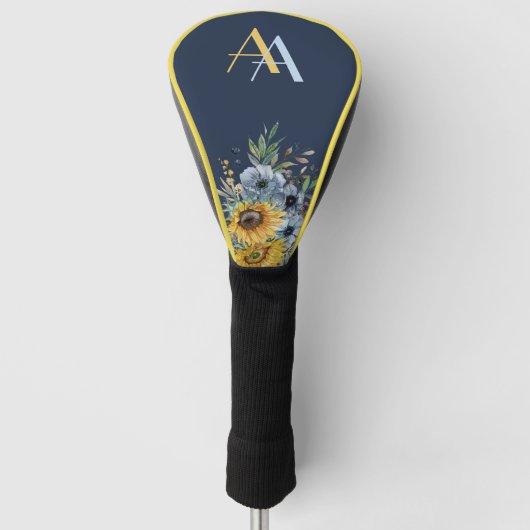 Moderne Zonnebloem Bloemen Custom Monogram Golfheadcover (Voorkant)