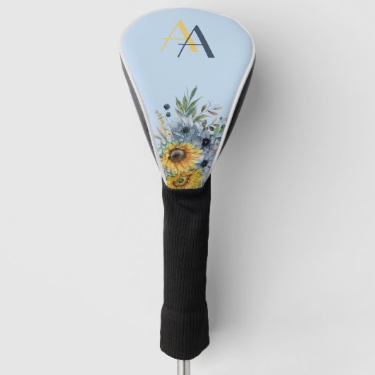 Moderne Zonnebloem Bloemen Custom Monogram Golfheadcover (Voorkant)