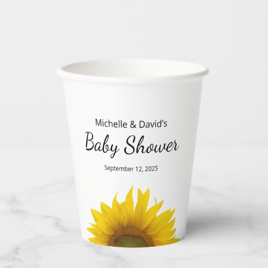 Moderne Zonnebloem Bloemen Eenvoudig Baby shower Papieren Bekers (Voorkant)
