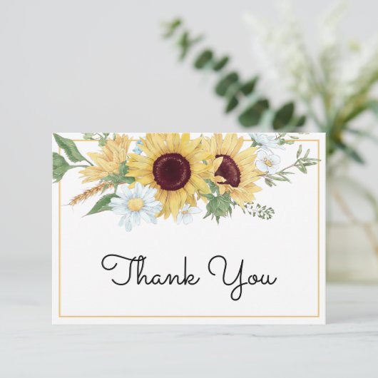 Moderne Zonnebloem Bloemen Huwelijk Dank u kaart (Staand voorkant)