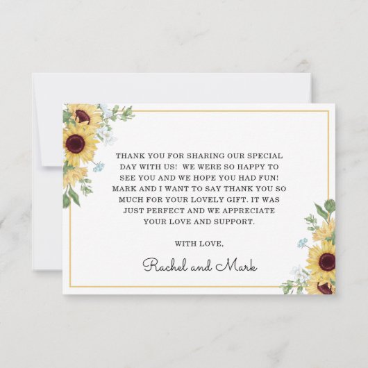 Moderne Zonnebloem Bloemen Huwelijk Dank u kaart (Achterkant)