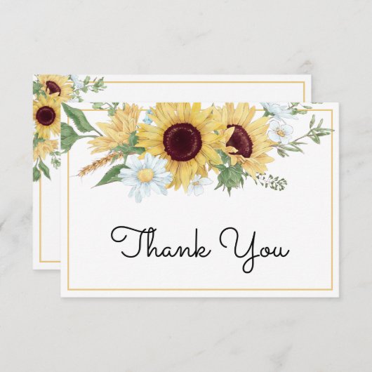 Moderne Zonnebloem Bloemen Huwelijk Dank u kaart (Voorkant / Achterkant)