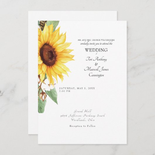 Moderne zonnebloem bruid ouders eenvoudige trouw kaart (Voorkant / Achterkant)