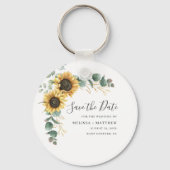 Moderne Zonnebloem Bruiloft Save the Date Keepsake Sleutelhanger (Voorkant)