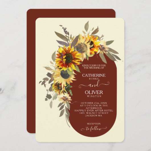 Moderne Zonnebloem Bruin Gele Ram Vall Weddenschap Kaart (Voorkant / Achterkant)