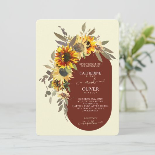 Moderne Zonnebloem Bruin Gele Ram Vall Weddenschap Kaart (Staand voorkant)