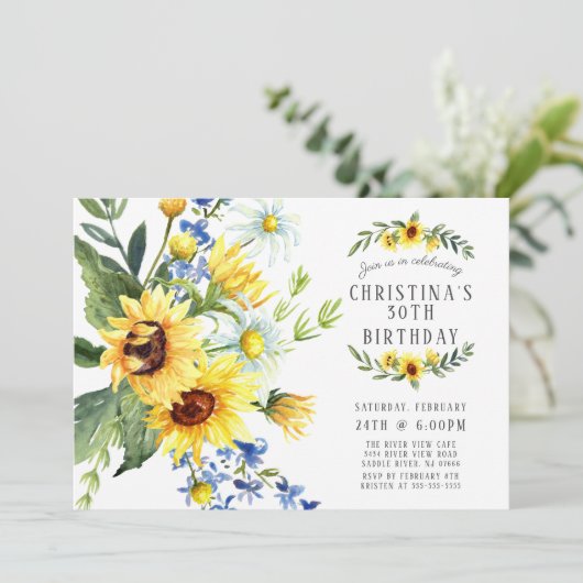 Moderne Zonnebloem Daisy verjaardagsfeestje Kaart (Staand voorkant)