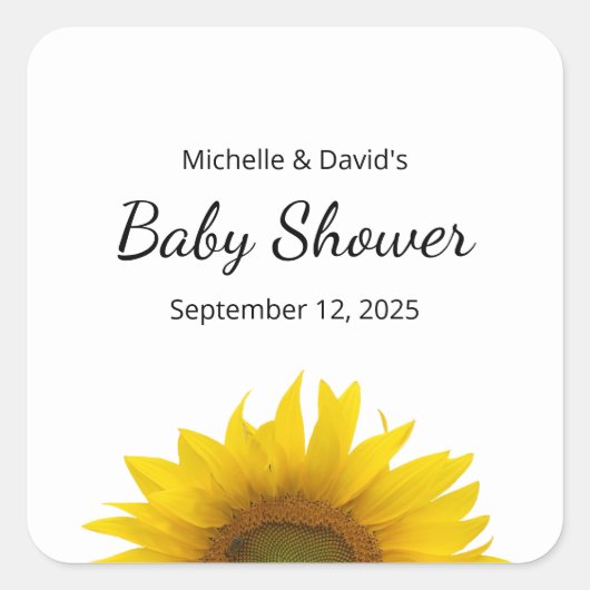 Moderne Zonnebloem Eenvoudig Bloemen Baby shower Vierkante Sticker (Voorkant)