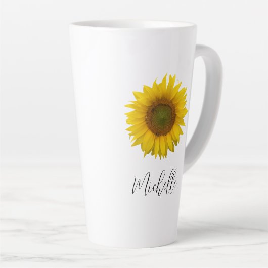 Moderne zonnebloem Elegant Script Typografie Latte Mok (Rechterhoek)