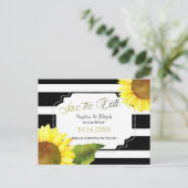 Moderne zonnebloem en strips bruiloft sparen de da aankondigingskaart (Staand voorkant)