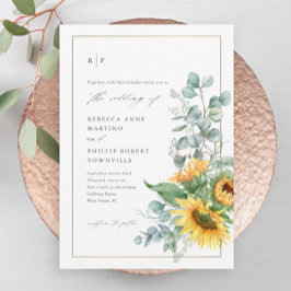 Moderne Zonnebloem Eucalyptus Bruiloft Magnetische Uitnodiging