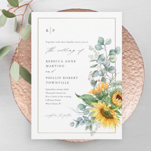 Moderne Zonnebloem Eucalyptus Bruiloft Magnetische Uitnodiging