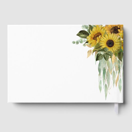 Moderne Zonnebloem Eucalyptus Bruiloftsgoud Gastenboek (Achterkant)