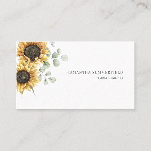 Moderne zonnebloem Eucalyptus Greenery Visitekaartje (Voorkant)