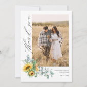 Moderne Zonnebloem Eucalyptus trouwfoto Bedankkaart (Voorkant)