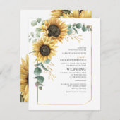 Moderne zonnebloem Geometrische eucalyptusbruiloft Kaart (Voorkant / Achterkant)